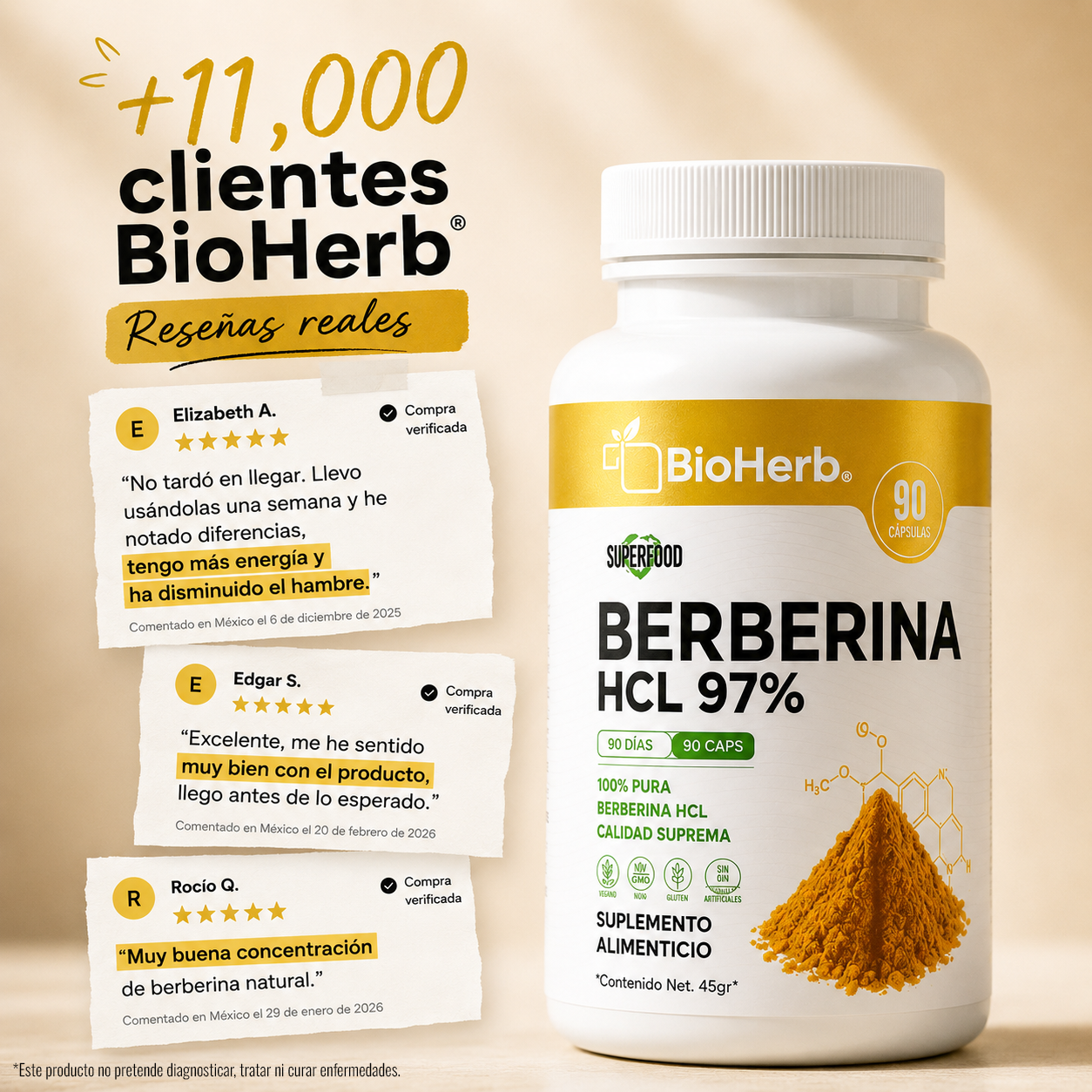 BioHerb® Berberina HCL Al 97% | Soporte Diario Azúcar y Metabolismo