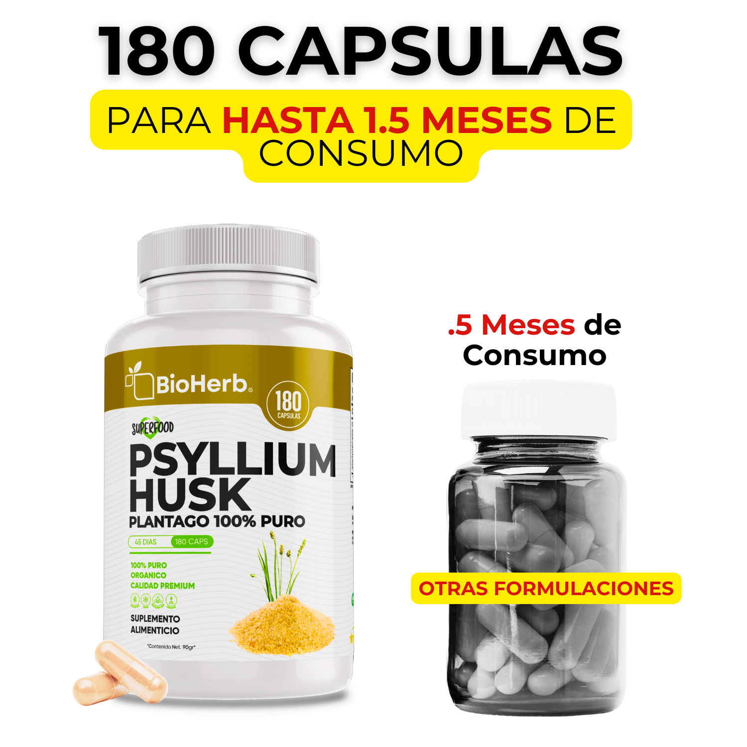 BioHerb® Psyllium Husk Plantago 100% Puro
