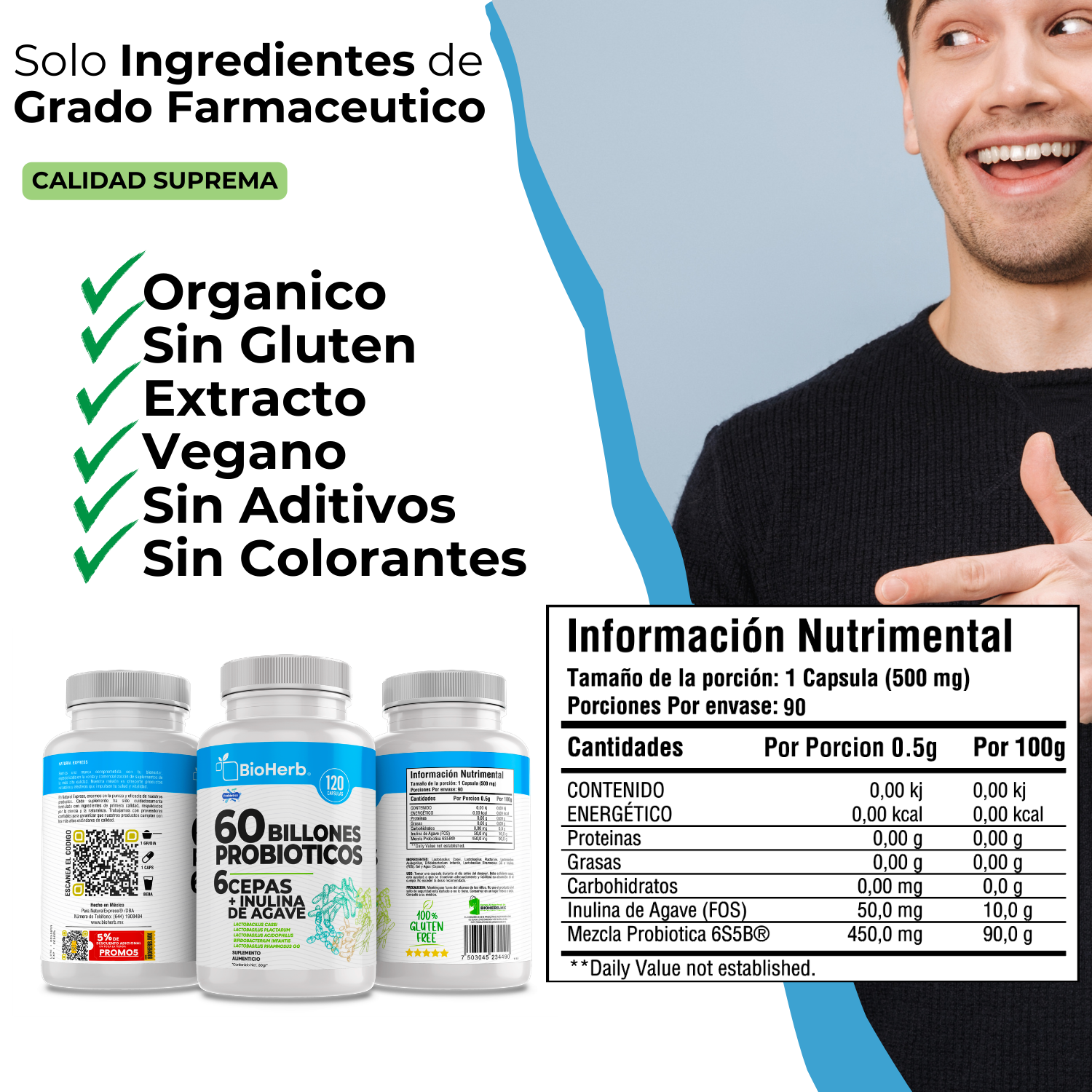BioHerb® 60 Billones De Probioticos + Inulina De Agave