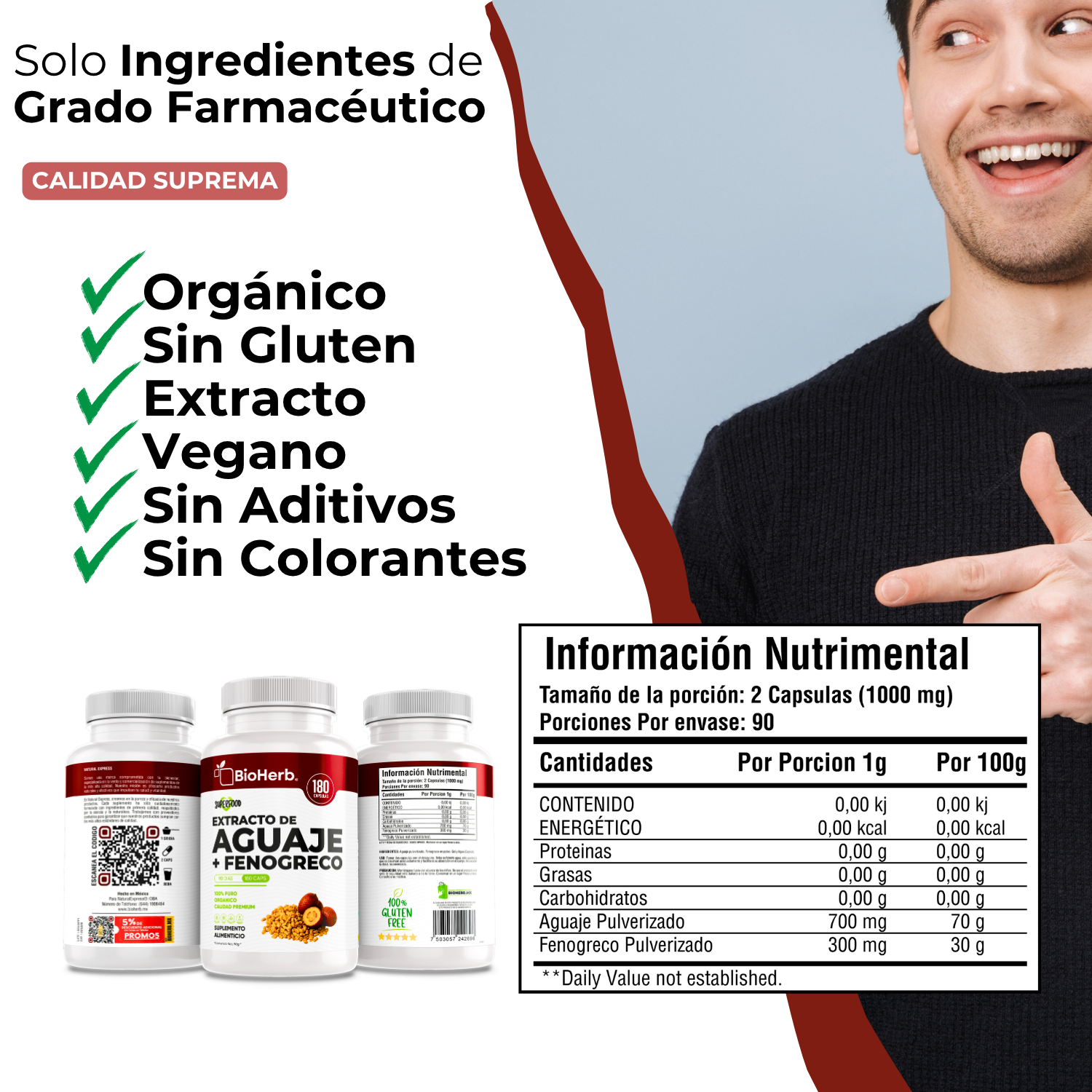 BioHerb® | Aguaje + Fenogreco | Fórmula Herbal Premium con Ingredientes de Origen Natural | 180 Cápsulas