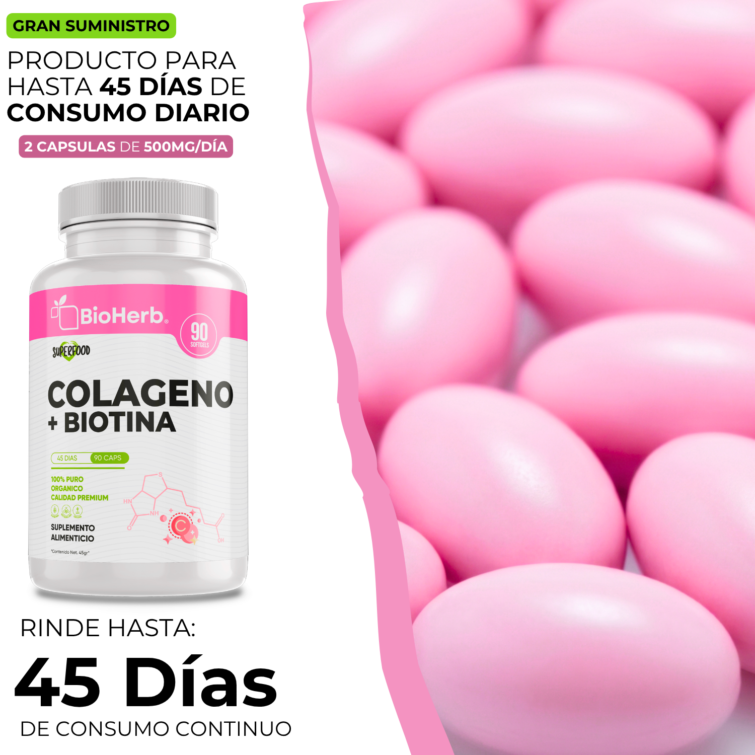 BioHerb® | Colágeno + Biotina en Softgels | Fórmula de Alta Concentración