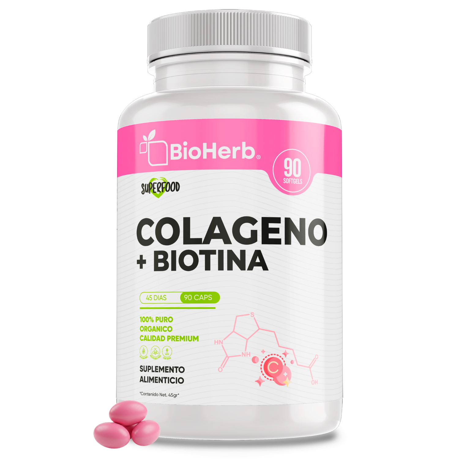 BioHerb® | Colágeno + Biotina en Softgels | Fórmula de Alta Concentración