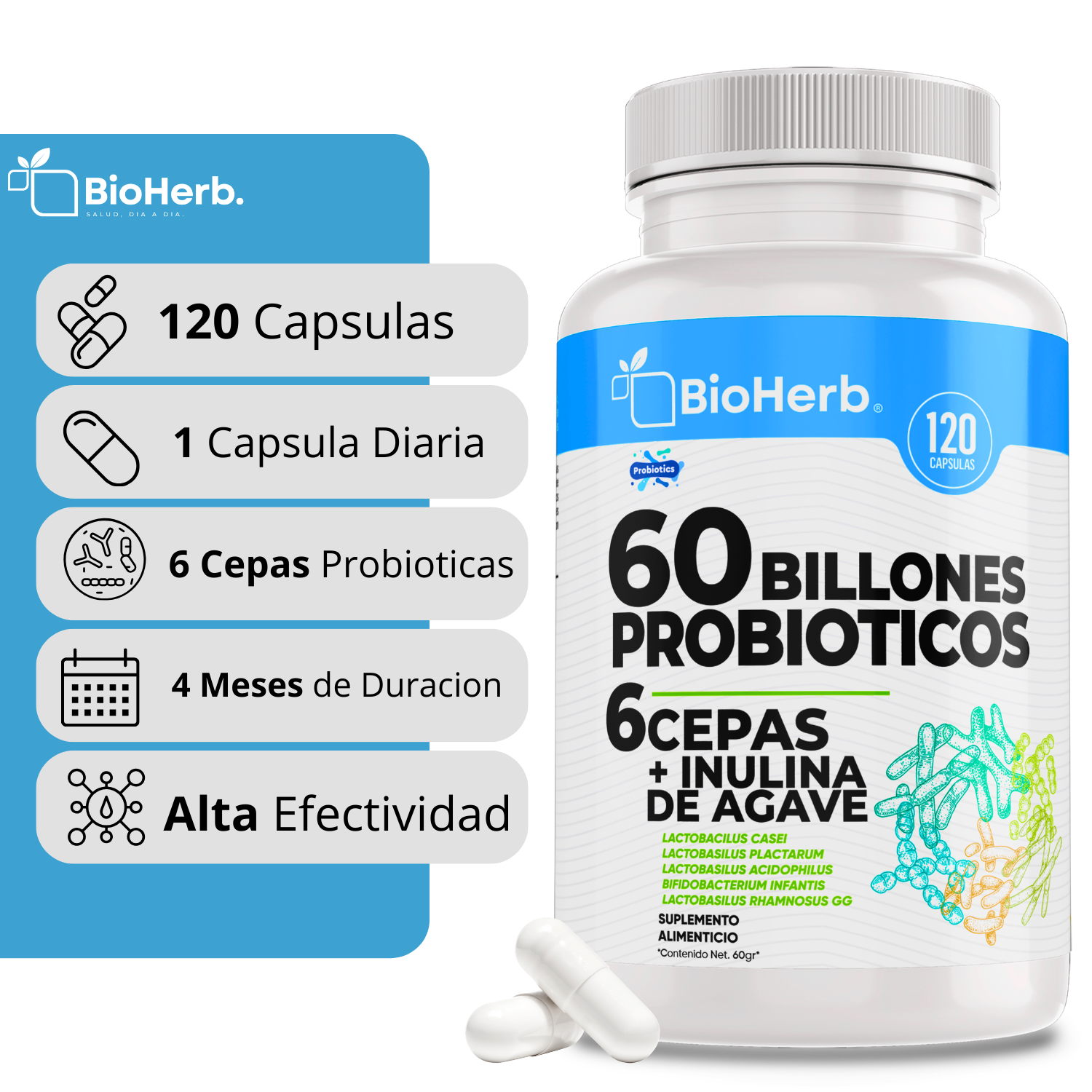 BioHerb® 60 Billones De Probioticos + Inulina De Agave