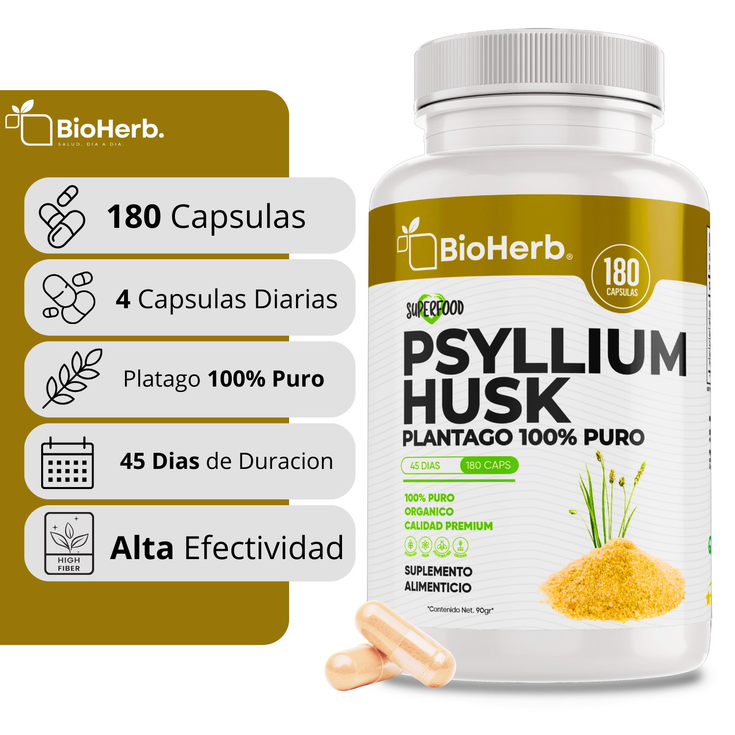 BioHerb® Psyllium Husk Plantago 100% Puro