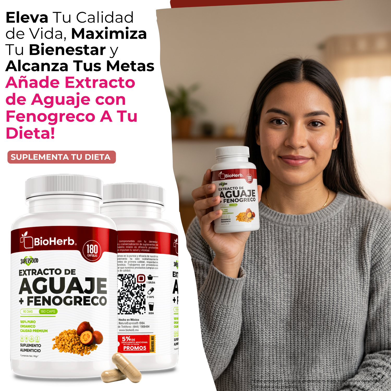 BioHerb® | Aguaje + Fenogreco | Fórmula Herbal Premium con Ingredientes de Origen Natural | 180 Cápsulas