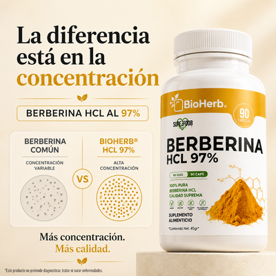 BioHerb® Berberina HCL Al 97% |  Soporte Diario Azúcar y Metabolismo
