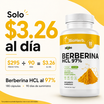 BioHerb® Berberina HCL Al 97% |  Soporte Diario Azúcar y Metabolismo