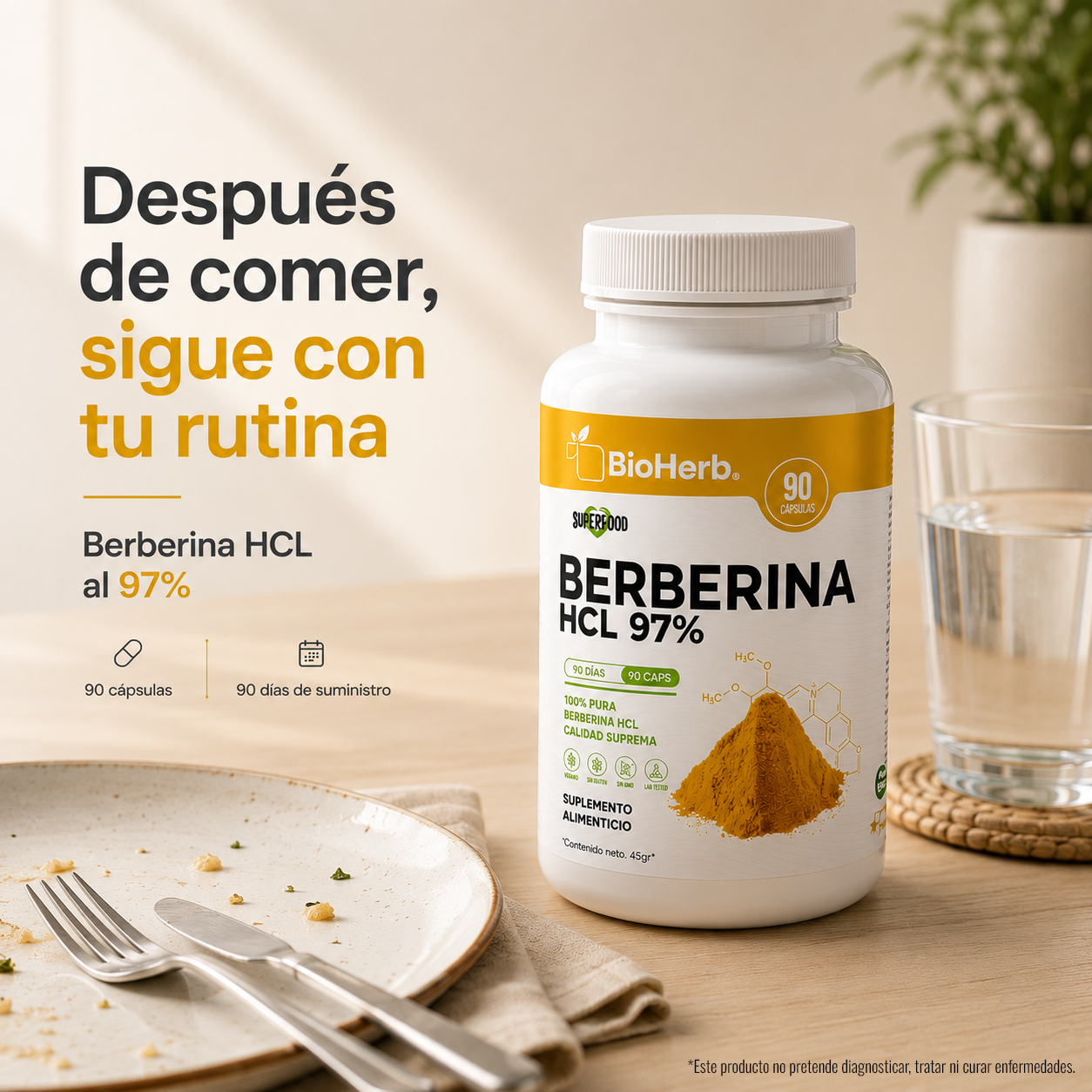 BioHerb® Berberina HCL Al 97% |  Soporte Diario Azúcar y Metabolismo