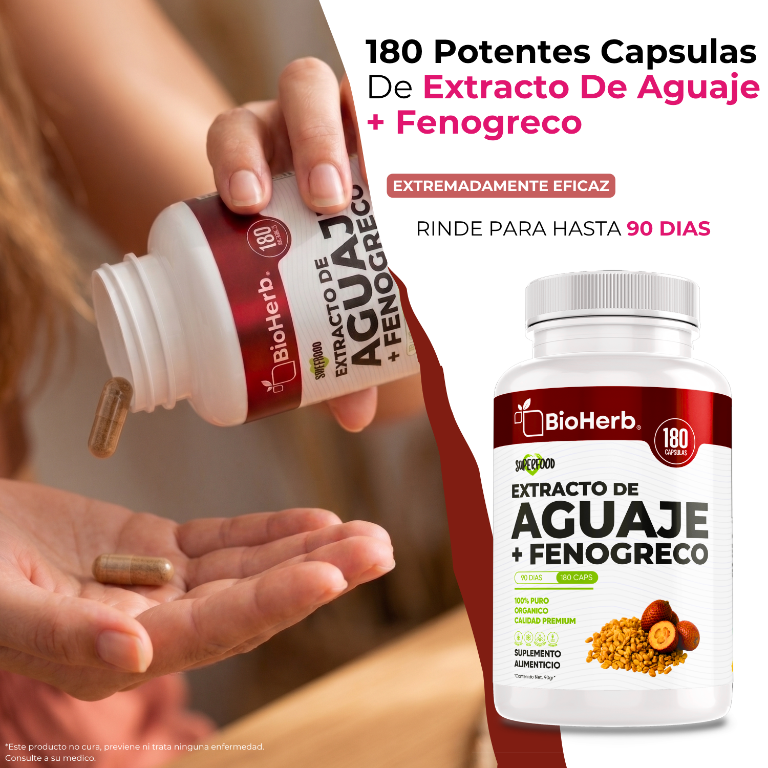 BioHerb® | Aguaje + Fenogreco | Fórmula Herbal Premium con Ingredientes de Origen Natural | 180 Cápsulas