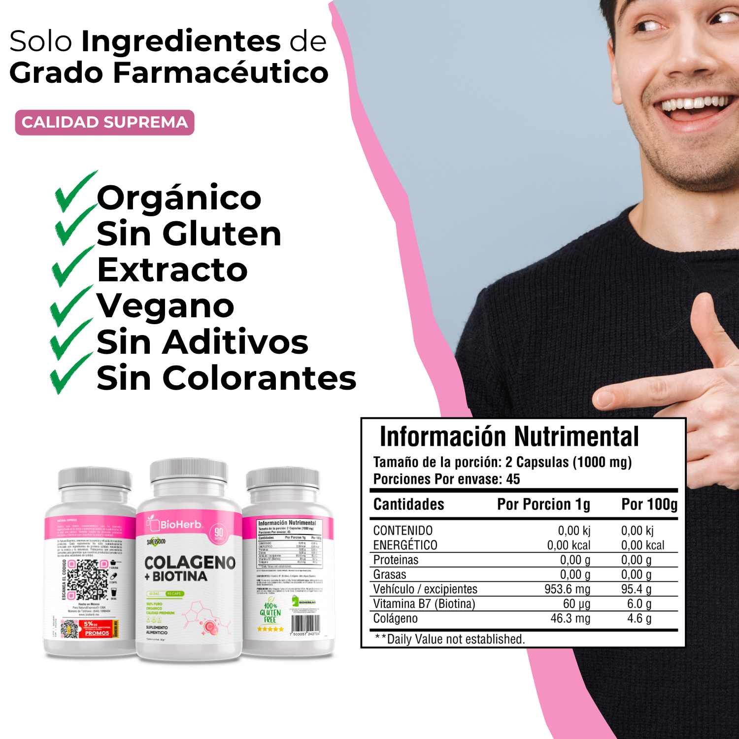BioHerb® | Colágeno + Biotina en Softgels | Fórmula de Alta Concentración