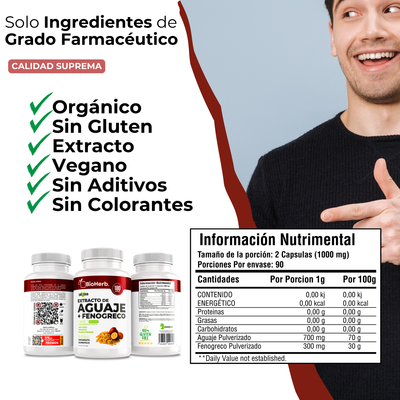 BioHerb® | Aguaje + Fenogreco | Fórmula Herbal Premium con Ingredientes de Origen Natural | 180 Cápsulas