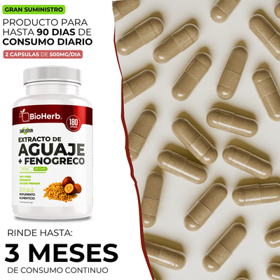 BioHerb® | Aguaje + Fenogreco | Fórmula Herbal Premium con Ingredientes de Origen Natural | 180 Cápsulas