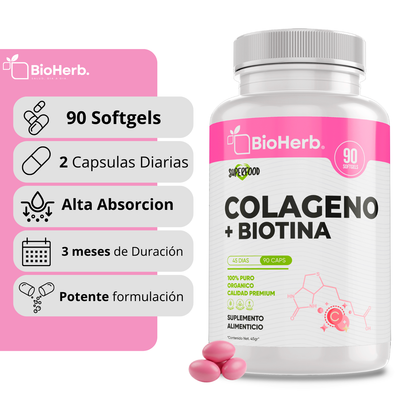 BioHerb® | Colágeno + Biotina en Softgels | Fórmula de Alta Concentración
