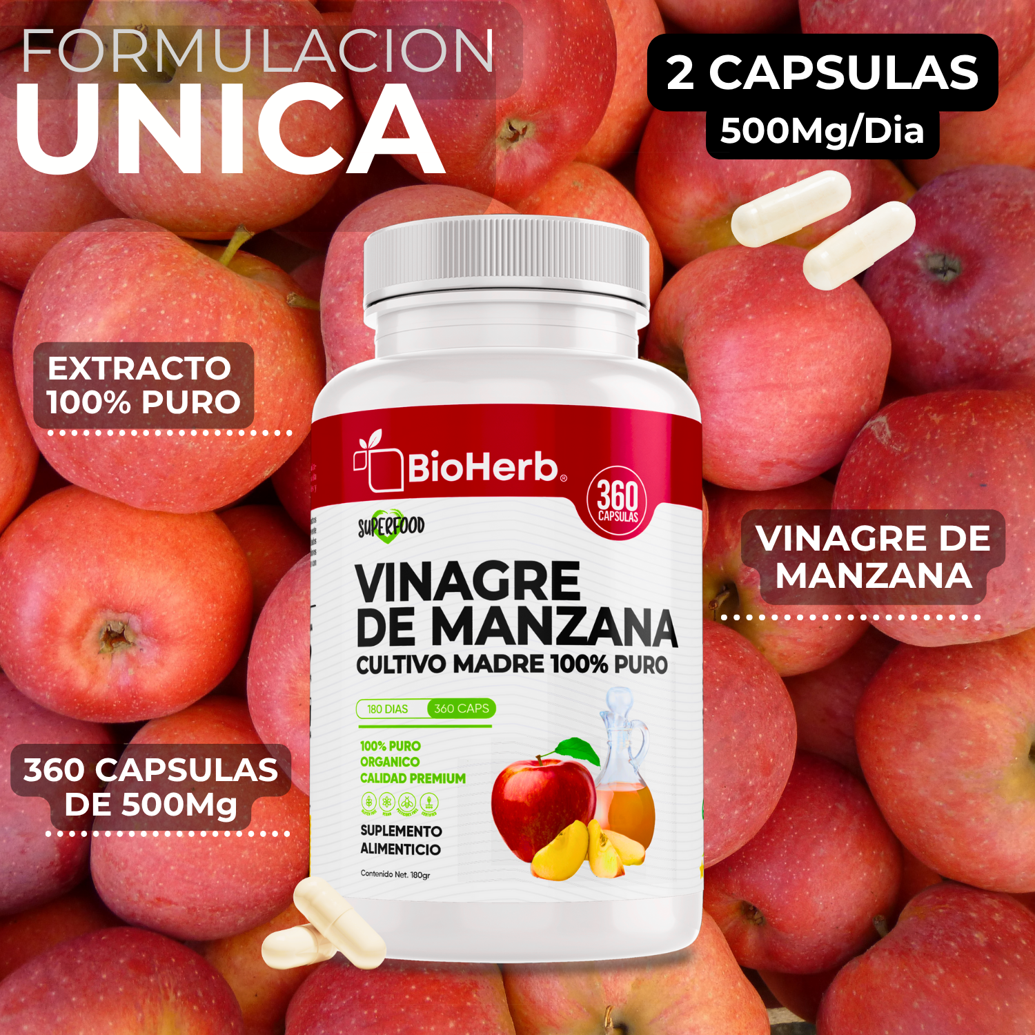 BioHerb® Vinagre de Manzana 100% puro