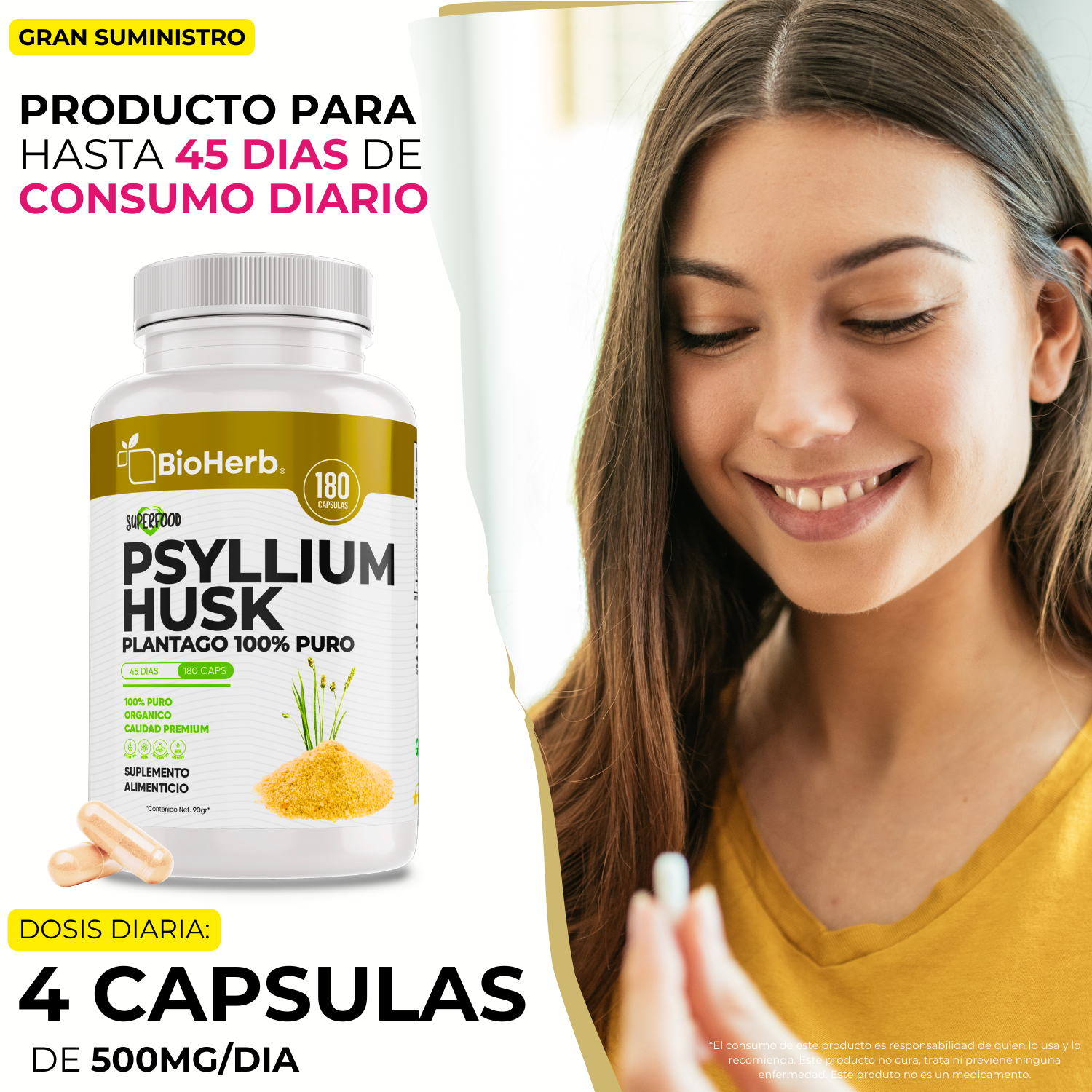 BioHerb® Psyllium Husk Plantago 100% Puro
